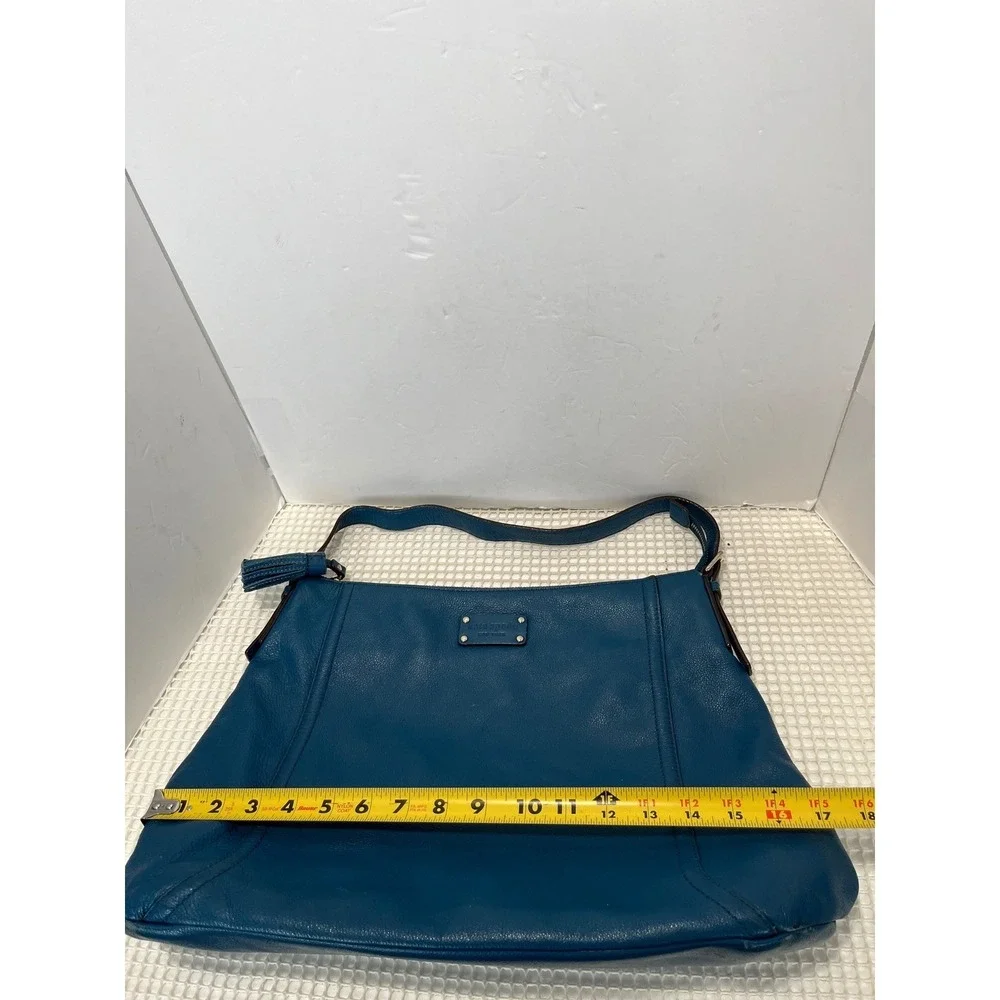Kate Spade New York Hobo Shoulder Bag Teal Blue Pebbled Leather Tassel Large
